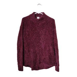 A New Day Sweater Womens XS Merlot Long Sleeve Eyelash Shaggy High Low Hem